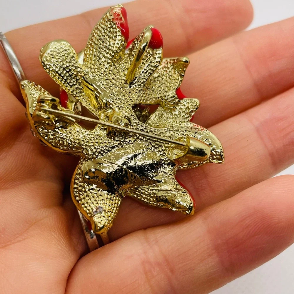 Elegant Gold and Red Floral Brooch